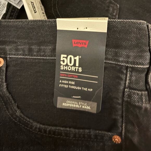 NWT Levi’s 501 Original High Rise Denim Distressed Black Shorts Size 33 16 - Picture 7 of 8